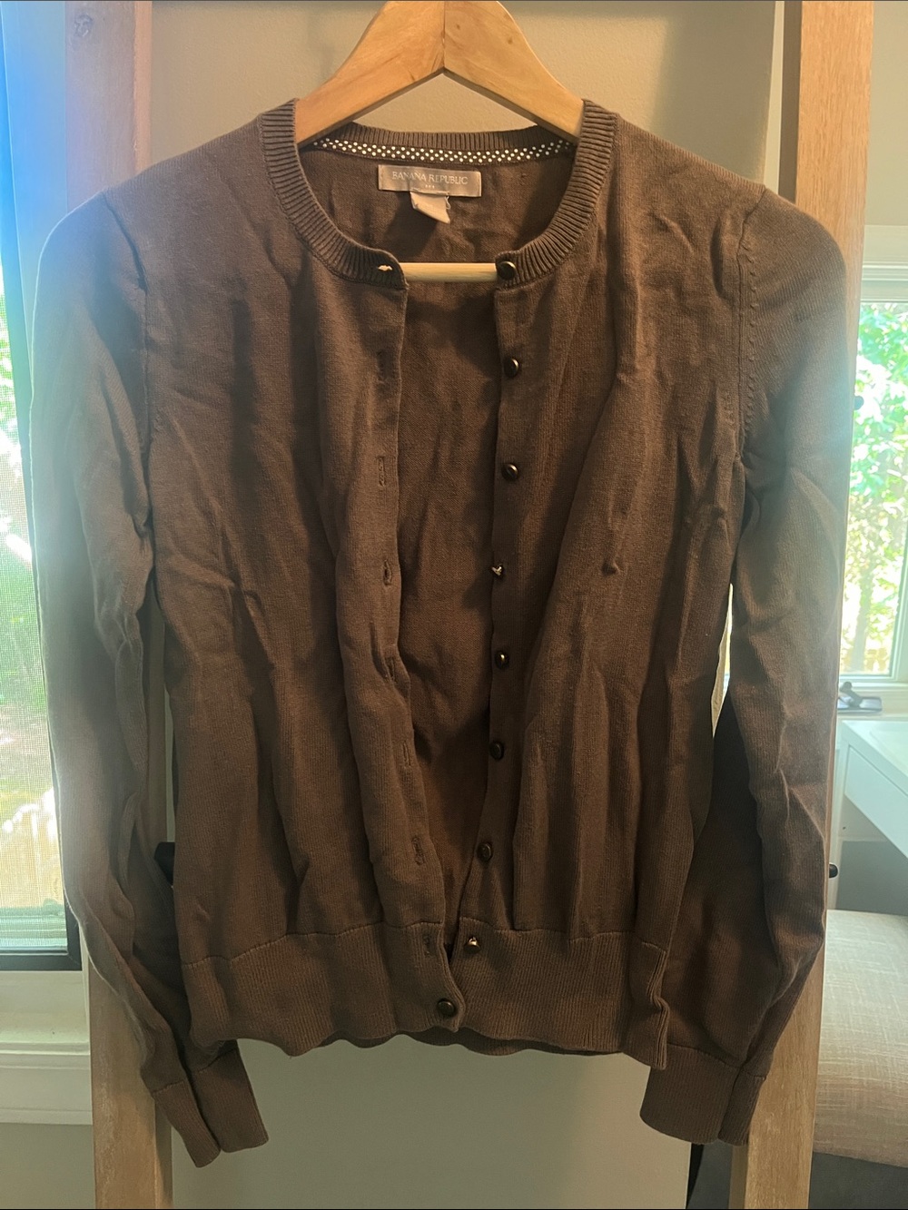 Banana Republic Dark Brown Crewneck Button Cardigan